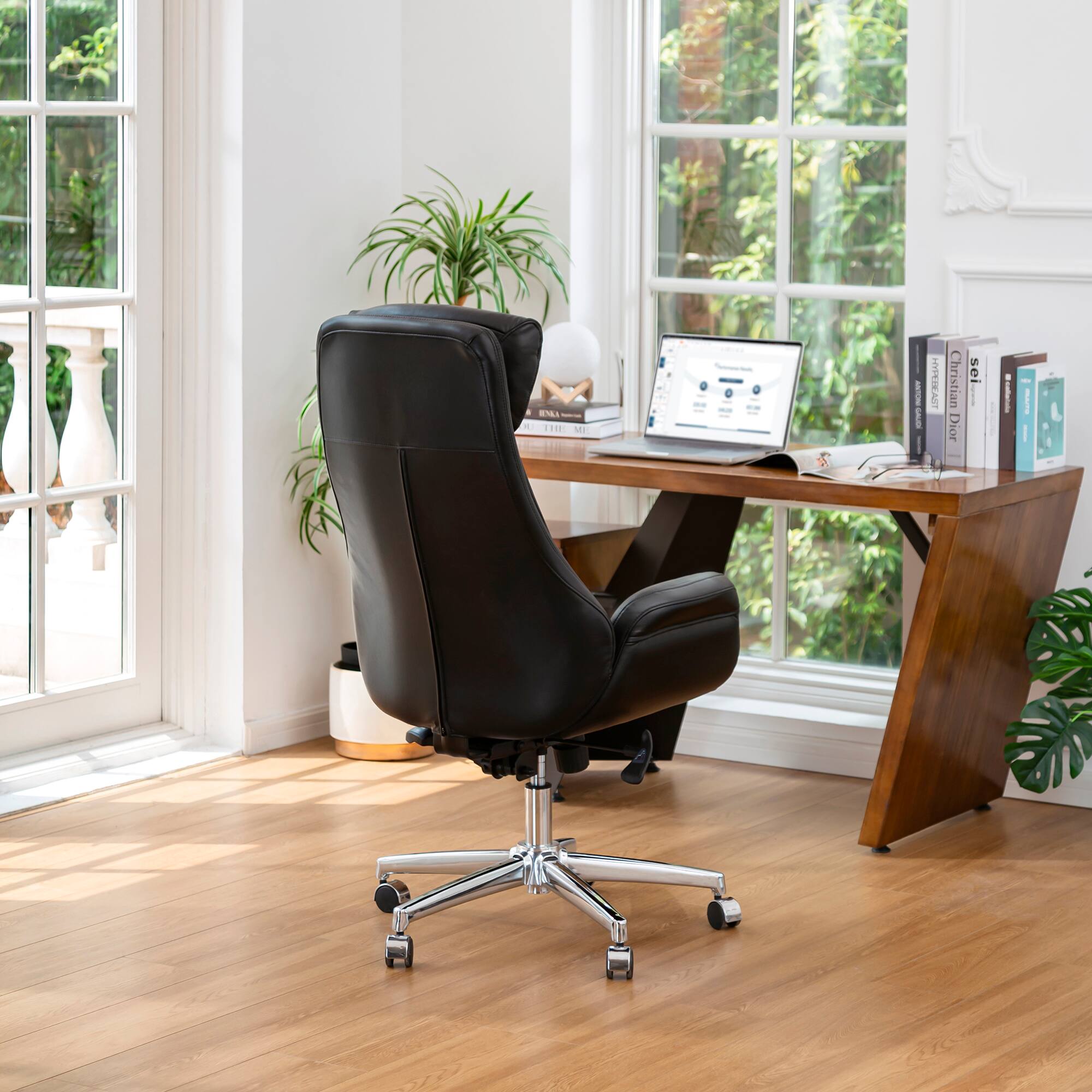 Glitzhome® Mid-Century Modern Faux Leather Adjustable High Back Swivel Office Chair